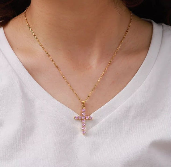 Buy Violet Color Crystal Cross Pendant Necklace (20 Inches) in Stainless  Steel 1.50 ctw , Tarnish-Free, Waterproof, Sweat Proof Jewelry at ShopLC.