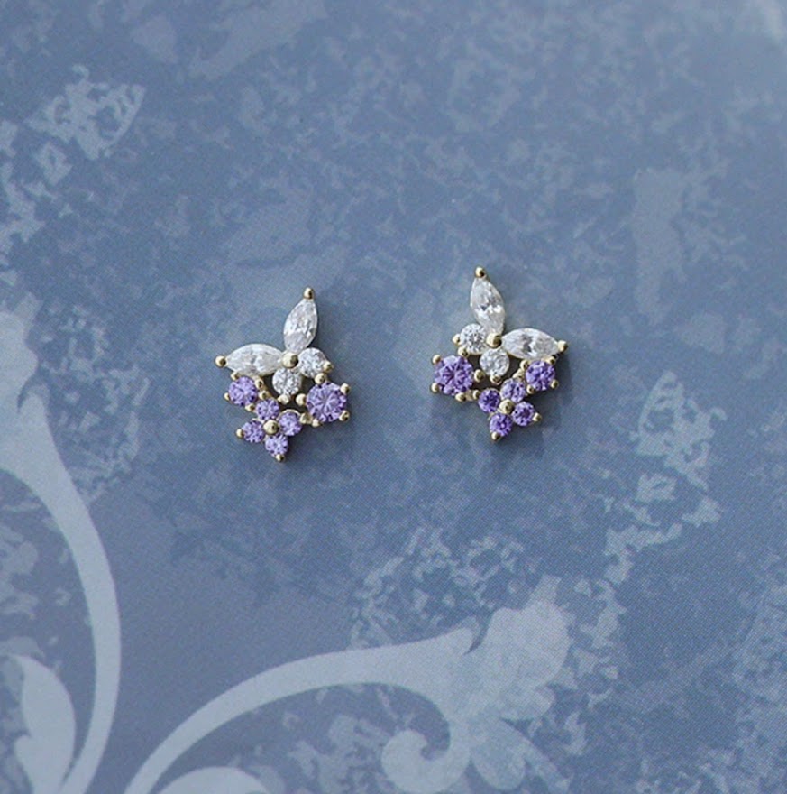 S925 Dainty Butterfly Purple Studs