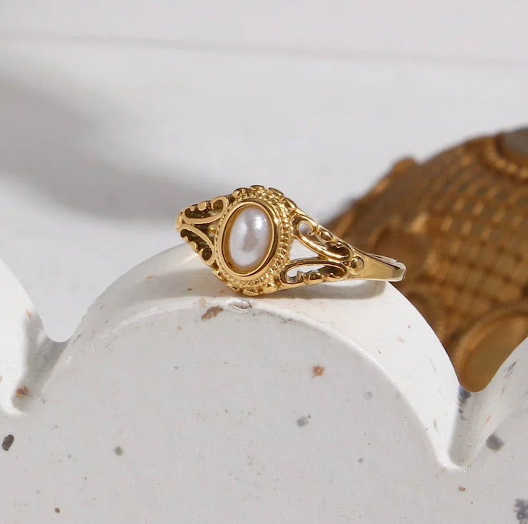Antique Edwardian 8mm Pearl Ring in 14K Yellow Gold - Etsy