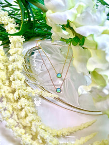 S925 Round Opal Stone Pendant Necklace